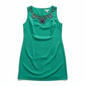 Pim Larkin Green Rhinestone Evening Dress Sleeveless Cocktail Size L NWT